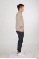  Yoshinaga Kuri blue jeans brown sweater casual dressed standing white sneakers white t shirt whole body 0015.jpg